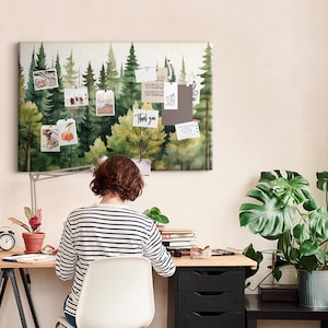 Landscape Forest, Memo Board, Student's Note Board, Green, XXL Cork Board, Pins included, Custom Pattern