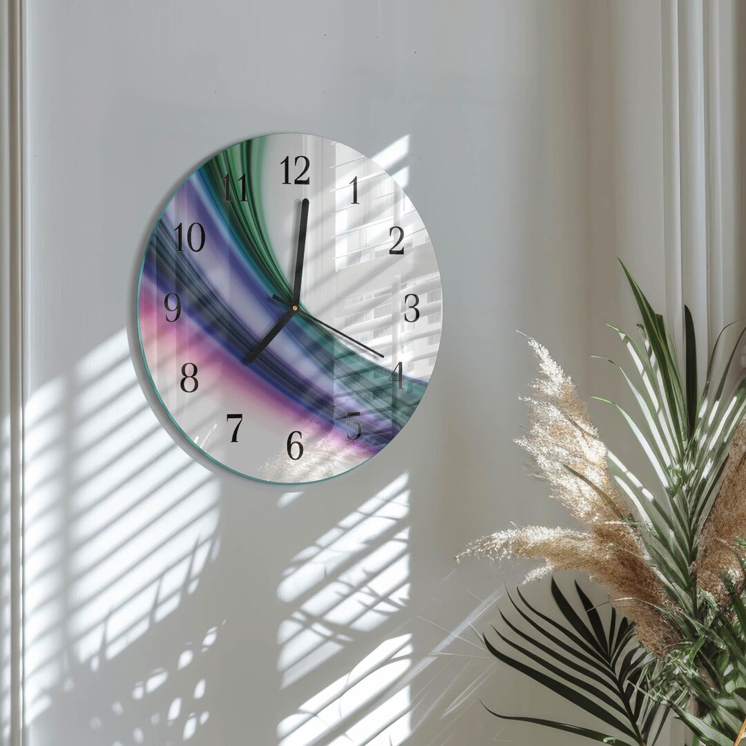 Abstract Lines Custom Wall Clock, Multicolored Glass Modern Wall Clock ...