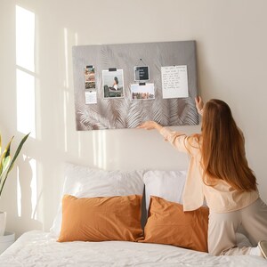 Tablero de notas XXL para estudiantes, hojas tropicales, gris, diseño personalizado, chinchetas, tablero de corcho, tablero de estado de ánimo