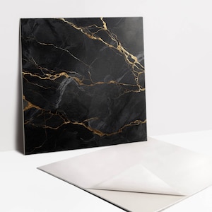 Dark Marble and Gold Tile Stickers, Peel and Stick Tiles, Texture Tile Stickers, Black Decal Decoration, Floor Tile Stickers, Pack of 9