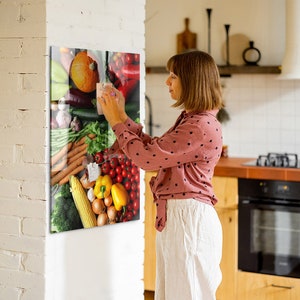 Centro de mando de vidrio con verduras de otoño, tablero magnético para mensajes, tablero grande multicolor, tablero para notas sobre alimentos y bebidas