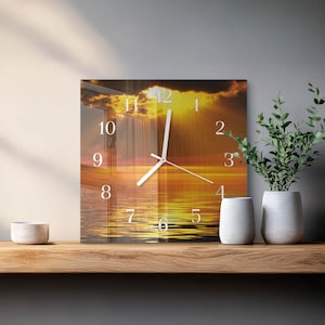 Sunset Custom Wall Clock, Orange Glass Printed Clock - Square or Round Shape