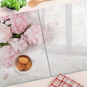 Peonies Pattern Cutting Board, Pink Glass Chopping Board, Housewarming Gift, Small Cutting Board
