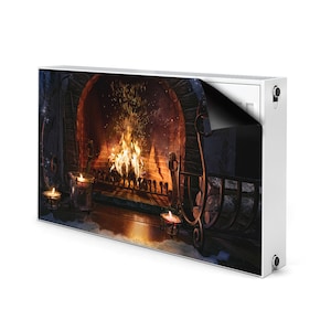 Winter Fireplace Heating Cover, Orange Radiator Magnet, Bronze Radiator Cover For Home, Hearth Printed Radiator, Idea Gift