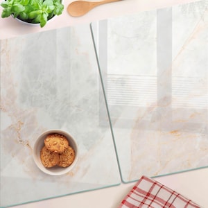 Marble Pattern Cutting Board, Beige Glass Chopping Board, Housewarming Gift, Small Cutting Board