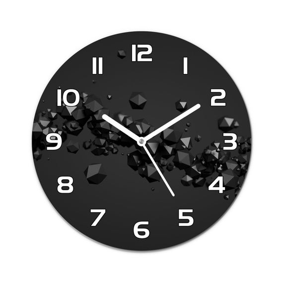 Abstract 3D Industrial Wall Clock Black Glass Wall Print Etsy