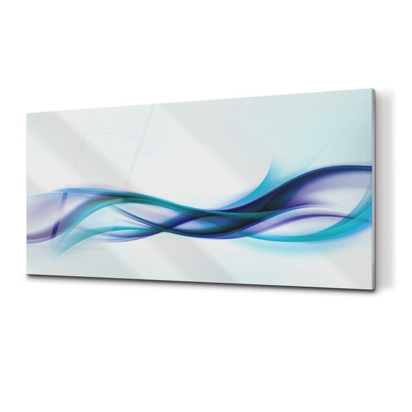 Abstract Waves Backsplash, Blue Wall Tempered, Turquoise Glass Splashback, Modern Kitchen Wall Protection, Easy To Install