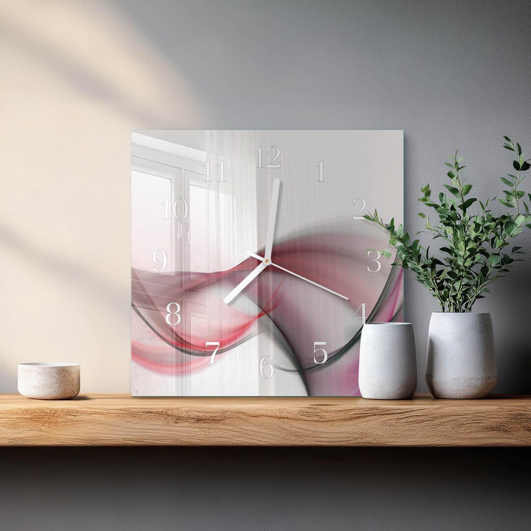 Abstract Art Custom Wall Clock, Red Glass Printed Clock - Square, Round ...