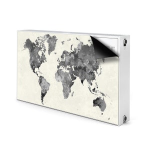 Funda para radiador con mapa de acuarela para el hogar, alfombrilla magnética gris, funda de calefacción beige, imán con estampado mundial, decoración magnética, idea de regalo