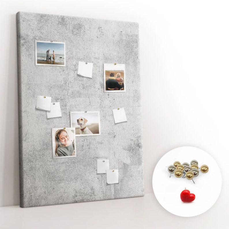 Concrete wall, XXL Cork Board, Student's Notes Board, Push Pins, Custom Pattern, Photo Wall Display, Gray imagem 2