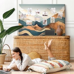 Landscape Mountain, XXL Cork Board, Student&#39;s Note Board, Multicolor, Push Pins, Custom Pattern, Goal Board