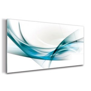 Lines Art Glass Print, Blue Glass Picture, White Wall Decor, Abstract Wall Art, Decorative Glass, Idea Gift, High Quality