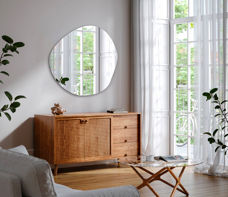 Irregular Hanging Mirror For Living Room, Modern Design, Asymmetrical Mirror, Frameless, Wall Decor, Handmade image 5