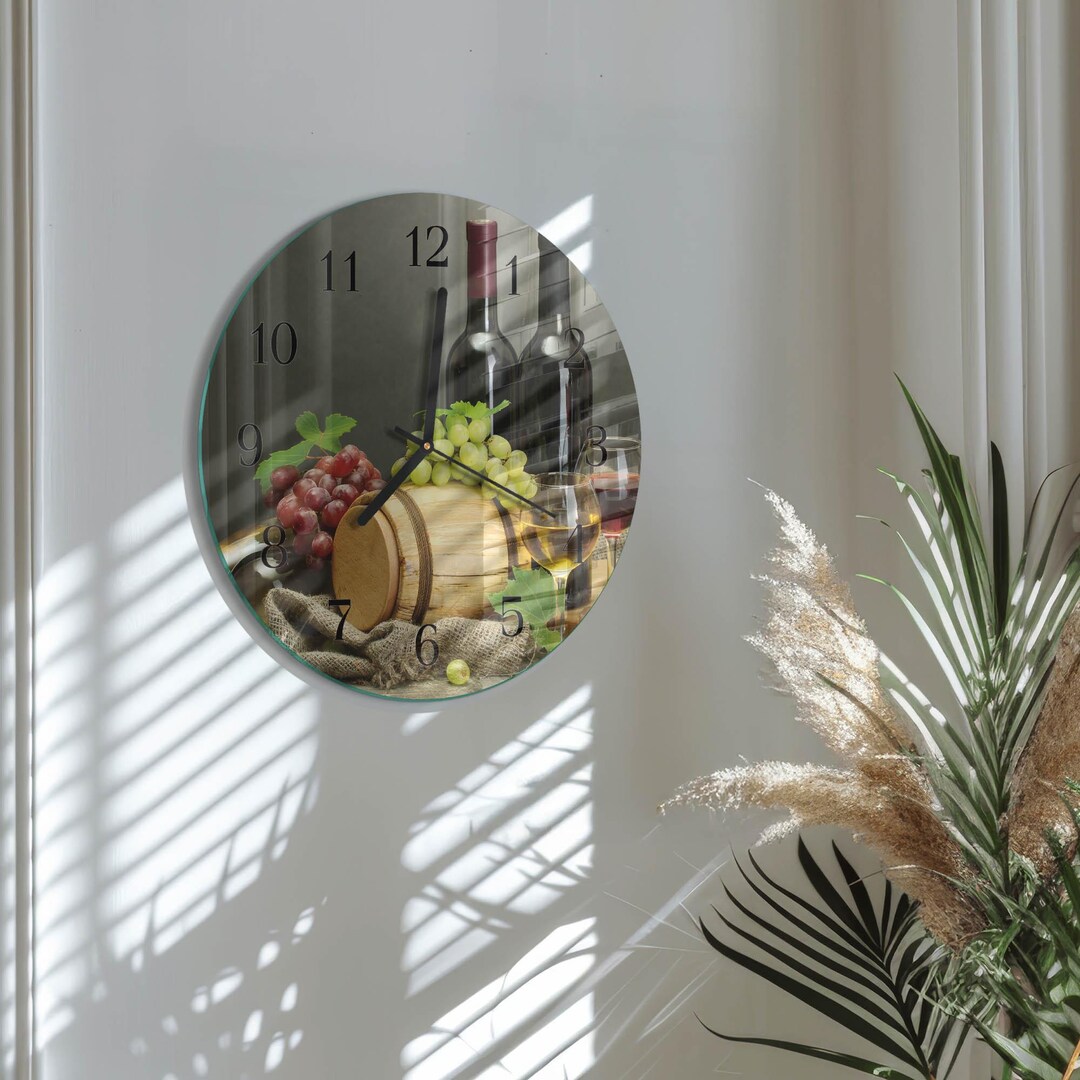Grapes for Wine Personalized Clock, Multicolored Glass Hanging Clock ...