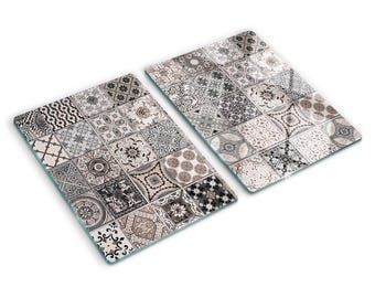 Ceramic Tiles Pattern Serving Board, Beige Glass Kitchen Board, Charcuterie Board, Custom Cutting Board