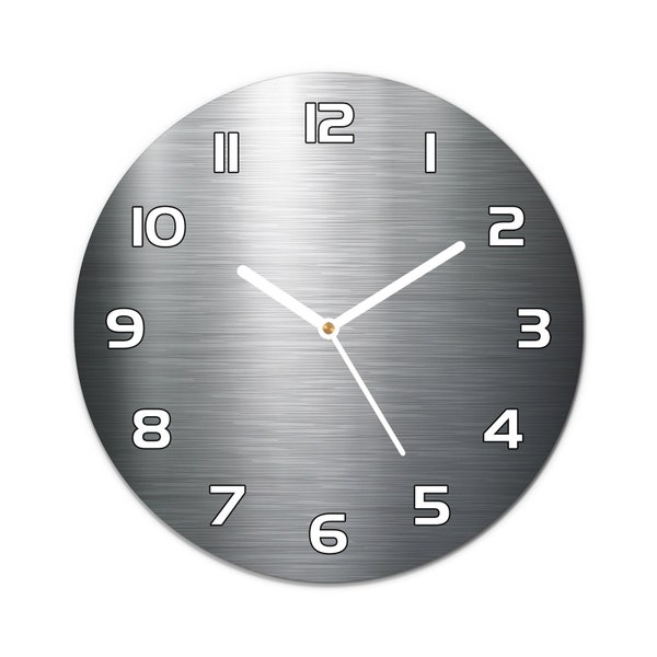 Polished Metal Abstraction Industrial Wall Clock, Silver Glass Wall Print, Gray Minimalist Room Clock, Modern Black Or White Clock Hands