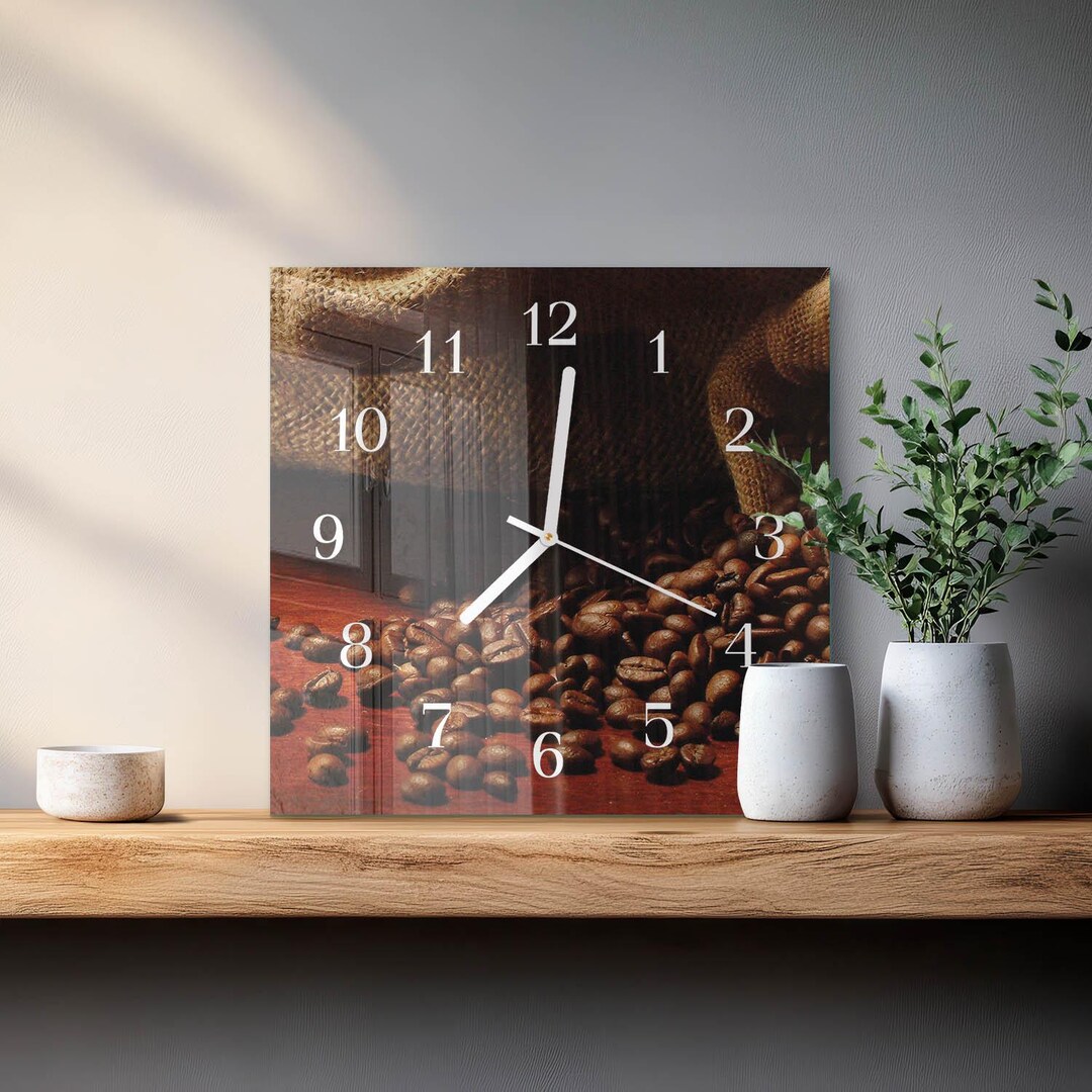 Coffee Beans Custom Wall Clock, Brown Glass Modern Wall Clock - Square ...