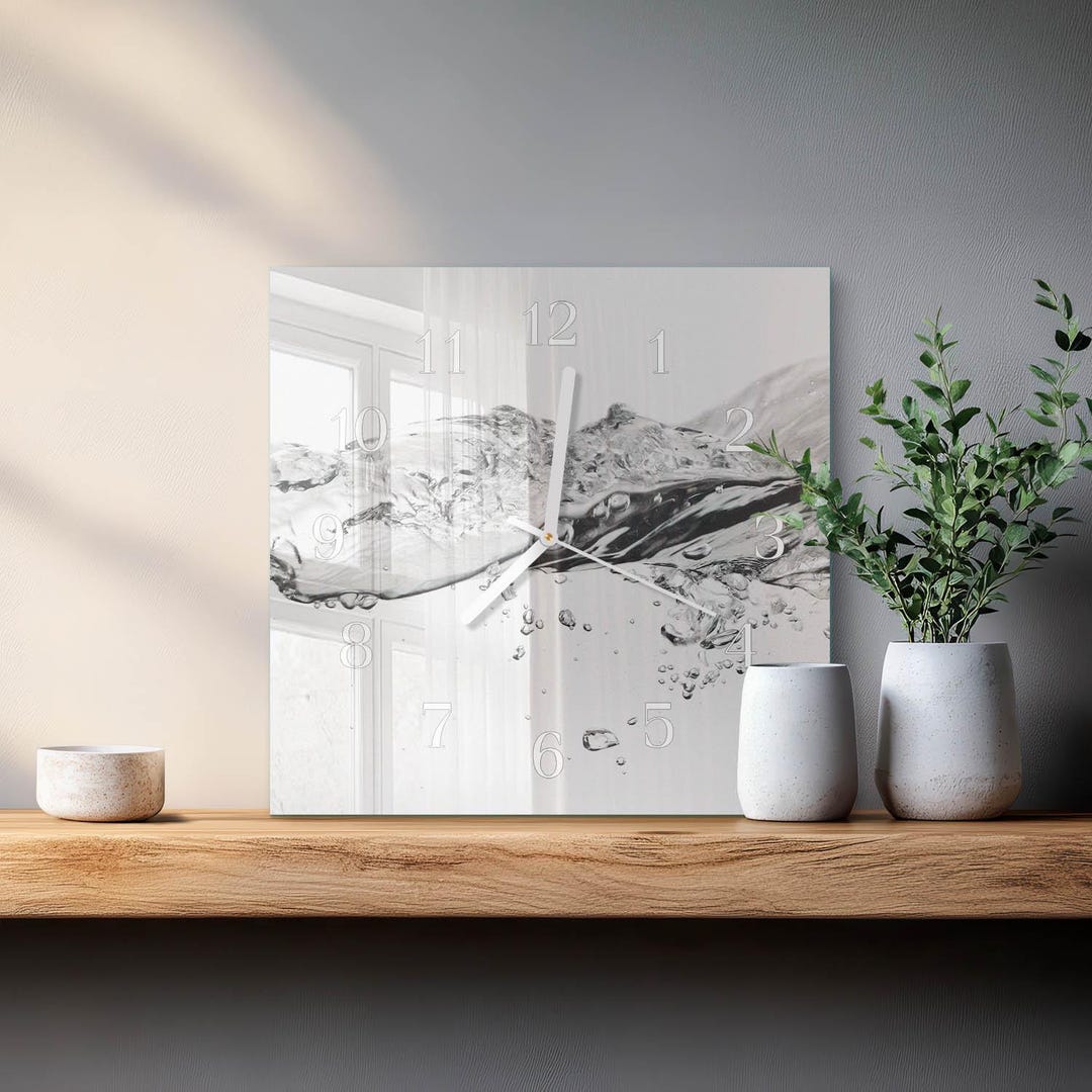 Square Water Clock Water Custom Wall Clock, Gray Glass Printed Clock - Square or Round ...