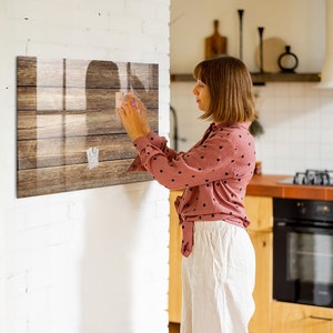 Présentoir photo mural en planches de bois, tableau magnétique pour enfants, grand tableau marron, motif nature image 1