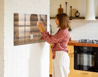 Présentoir photo mural en planches de bois, tableau magnétique pour enfants, grand tableau marron, motif nature