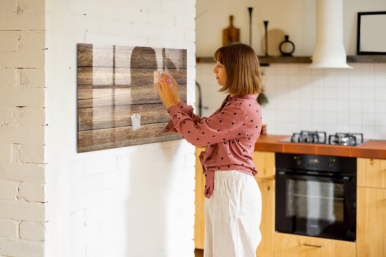 Présentoir photo mural en planches de bois, tableau magnétique pour enfants, grand tableau marron, motif nature image 1