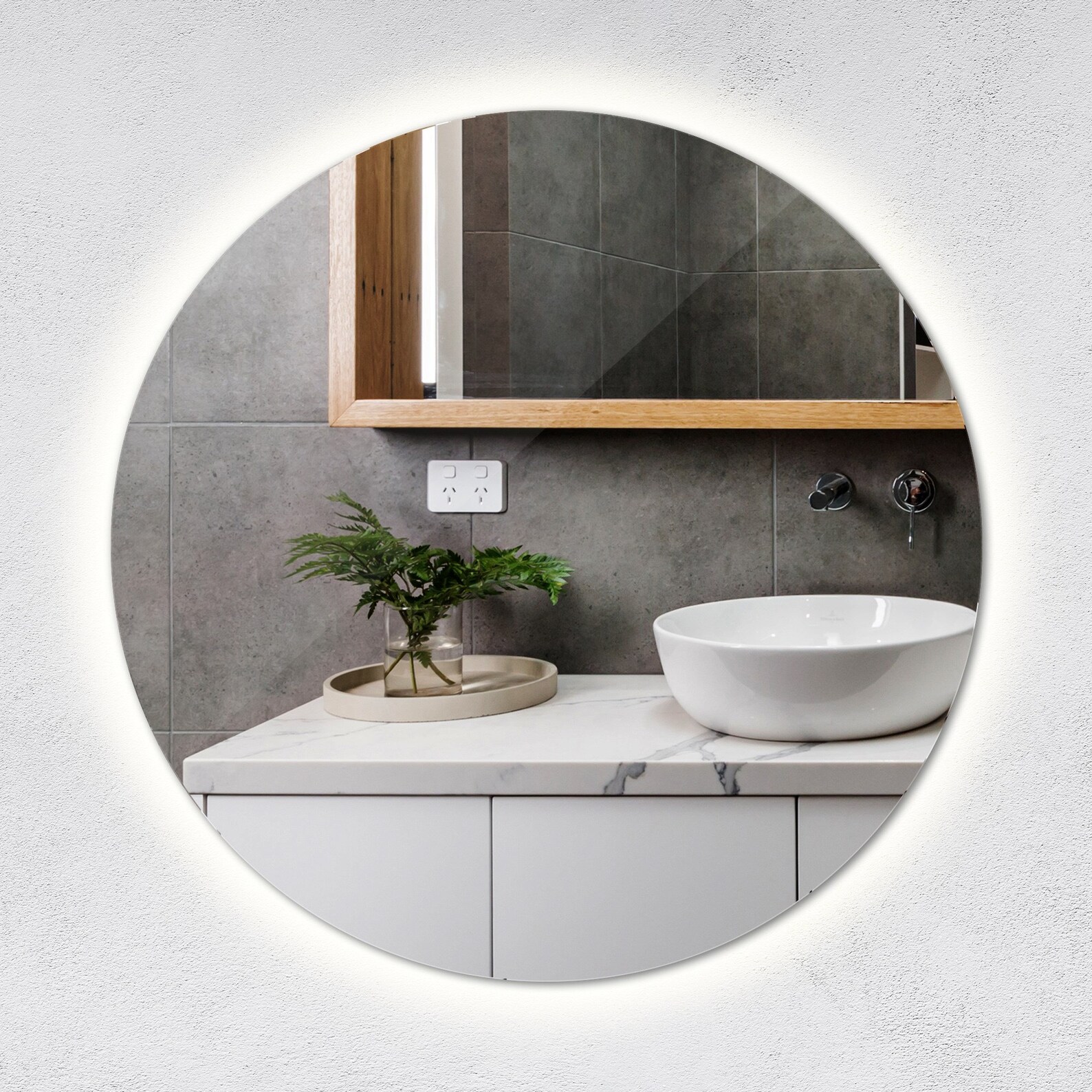 Round Mirror Led Cool Light Mirror Illuminated Washbasin Etsy