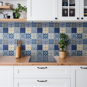 Carrelage décoratif, Stickers muraux, Stickers muraux, Stickers mosaïque, Stickers muraux bleu marine, Stickers carrelage de salle de bain, Lot de 9