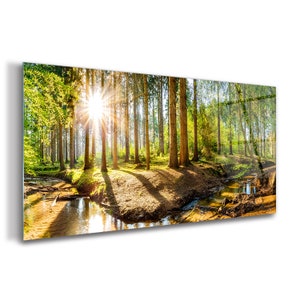 Landscape panorama Glass Wall Art, Green Print On Tempered Glass, Brown Printing, Forest Wall Decor, Decorative Glass, Birthday Gift