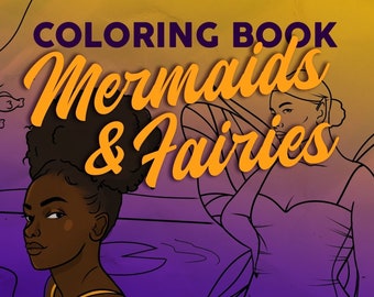 1 FREE Page With Purchase - Beautiful Black Mermaid & Fairy Coloring pages, Printable Download, PDF Download