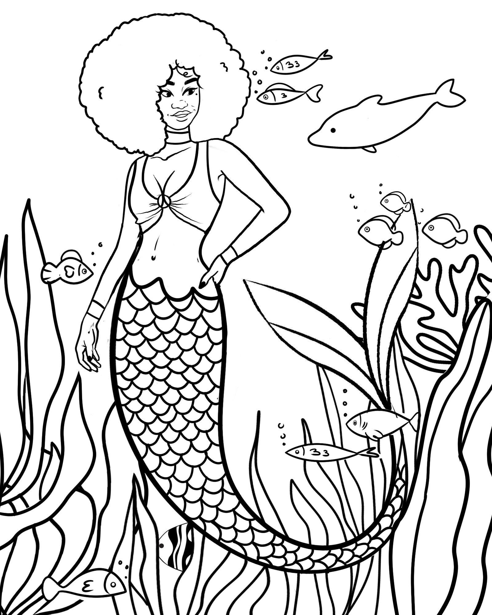 Mermaid Black And White Coloring Page