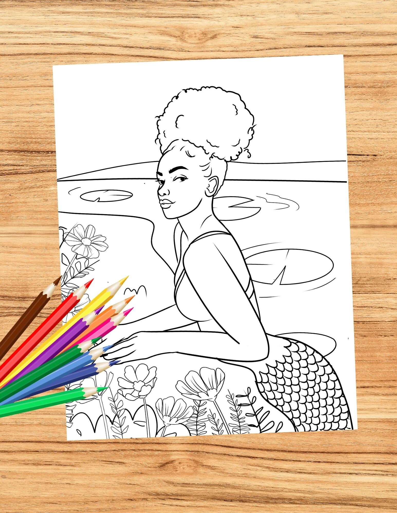 Mermaid Coloring Pages for Adults, 4 Digital Downloads, Printable PDF
