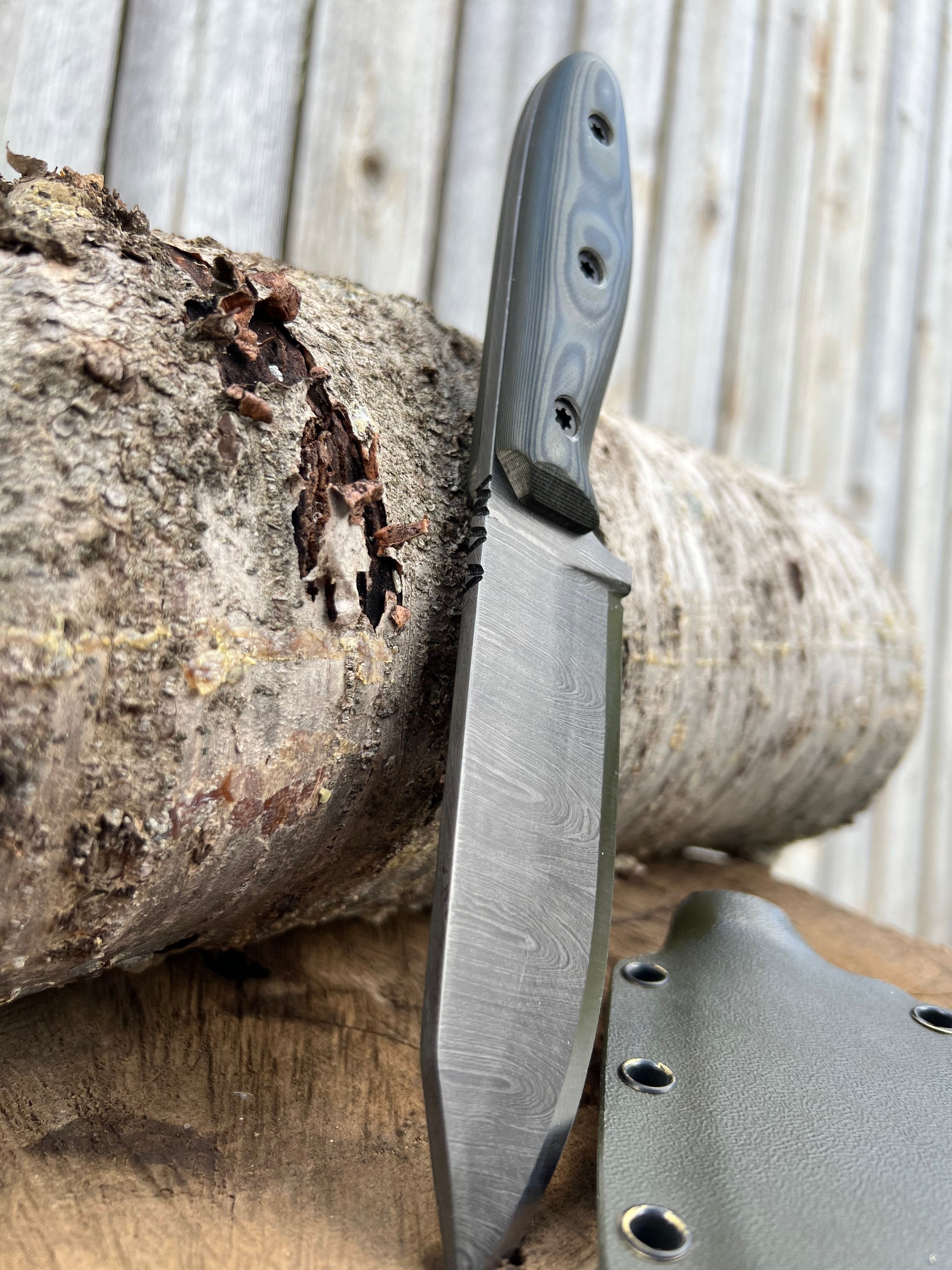 Damascus Bushcraft Knife Etsy