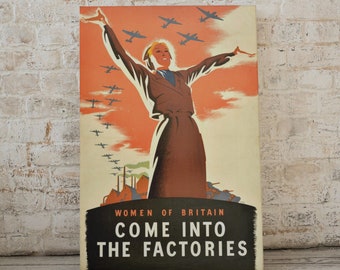 Propaganda Print Poster Reproduction | British Women Come Into The Factories |Military | WWII | Vintage | Wall Art | Decor | Unframed