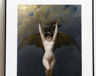 Mythology Art Print | La Femme Chauve-Souris Albert Pénot | Surreal Macabre Creepy Wall Decor | Vintage Artwork | Fantasy Print | Unframed