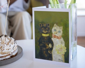 Louis Wain Greeting Card Cat Notecard Blank Note Card Vintage Illustration Painting Birthday Thank You Wedding Engagement Couple Bride Groom