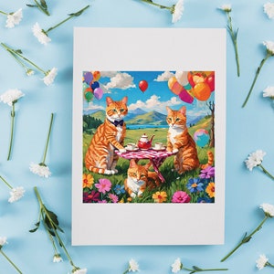 Tarjeta de felicitación de gatos naranja jengibre / gatos atigrados / cumpleaños gracias que te mejores / tarjeta de notas en blanco / hermoso color brillante / para los amantes de los gatos