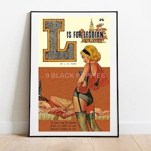 L für Lesben | Lesbische Zellstoff-Druck-Wand-Kunst | HLW Vintage Sapphic | Pulp Novel Cover Reproduktion | Queer Dekor | Geschenk für Queer Frauen Bild 1
