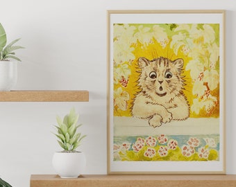 Louis Wain Imprimer Chat Mur Art Décor Jaune Surpris vintage illustration Peinture Couloir Enfants Chambre Pépinière Sans Cadre