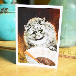 Louis Wain Carte de vœux Chat Notecard Carte de note vierge vintage Illustration Peinture Anniversaire Merci Félicitations Get Well Fan