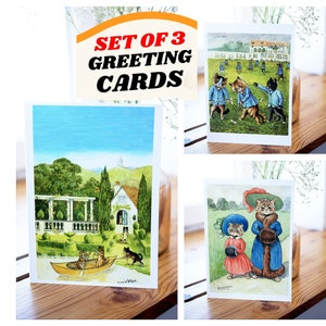 Louis Wain Tarjeta de felicitación Conjunto de 3 Cat Notecard Tarjeta de notas en blanco Ilustración vintage Pintura Cumpleaños Gracias Felicitaciones