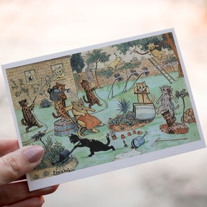 Louis Wain Kartka z życzeniami Kot Notatka Pusta Notatka Karta Vintage Ilustracja Malarstwo Urodziny Podziękowania Gratulacje Ogrodnicy