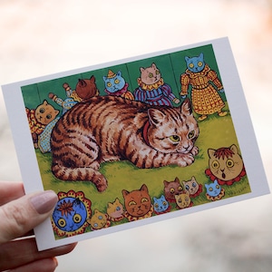 Louis Wain-tarjeta de felicitación con forma de gato, tarjeta de notas en blanco, ilustración Vintage, pintura, cumpleaños, gracias, jugar con juguetes