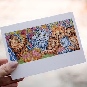 Carte de voeux Louis Wain Carte de correspondance de chat Carte de correspondance vierge Illustration vintage Peinture Anniversaire Merci Raisins