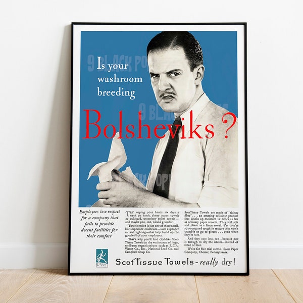 Propaganda Wall Art | Is Your Washroom Breeding Bolsheviks? | Art Print Poster Reproduction | Vintage Communism Socialism | Decor | Unframed