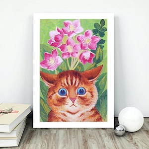 Louis Wain Print Cat Wall Art Decor Ginger Wide Eyed Psicodélico Abstracto Vintage Ilustración Pintura Sala de estar Niños Sin marco