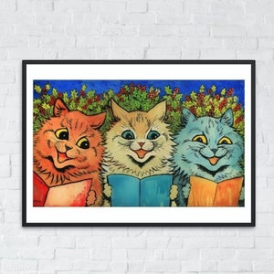 Louis Wain Impressão de Natal Gato Decoração de Arte de Parede Caroling Ilustração Vintage Pintura Feriados Natal Sem Moldura