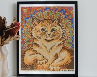 Louis Wain Cat Print | Cat Playing Piano | Wall Art Hanging Decor |  | Bright Colorful Gift for Cat Lovers | Vintage Painting | Unframed