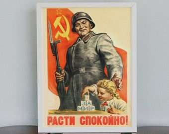 SovietPropaganda Print Poster Reproduction | Grow Up Peacefully! | USSR | Decor | Vintage | Wall Art Hanging | Unframed