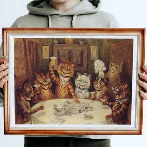 Louis Wain Cat Print | Wall Art Hanging Decor | Wedding Breakfast Reception Toast | Wedding Gift for Cat Lovers | Vintage Painting |Unframed