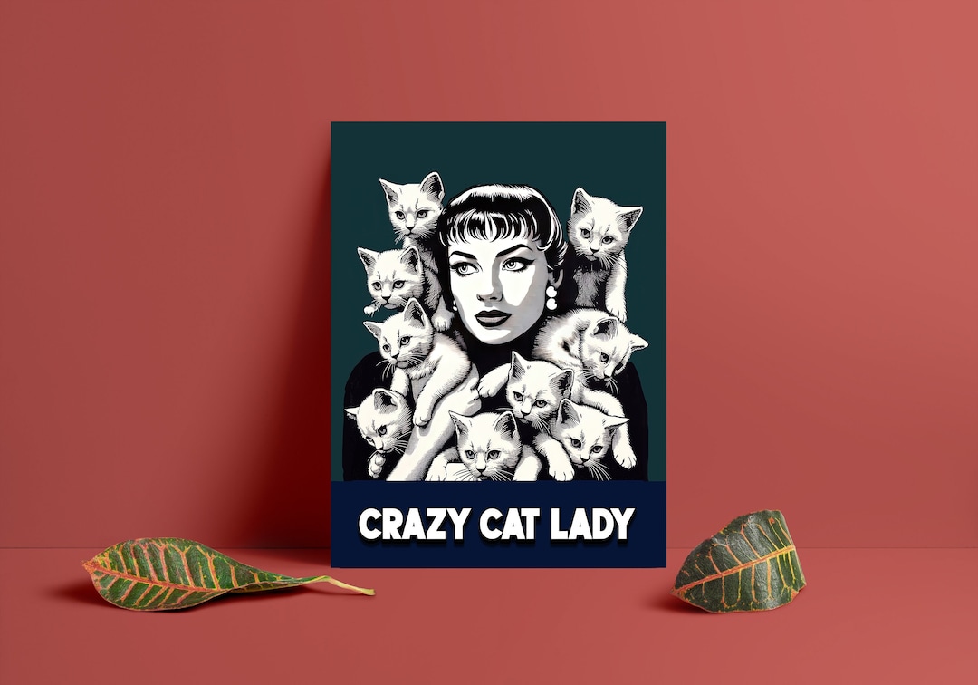 Crazy Cat Lady Print | Crazy Creepy Cats | Funny Wall Art | Surreal ...